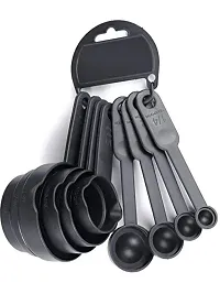 8 Different Size Plastic Baking Measuring Cups and Spoons For Kitchen, Home-Black(Pack of 8)-thumb1