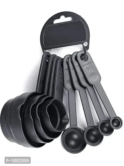 8 Different Size Plastic Baking Measuring Cups and Spoons For Kitchen, Home-Black(Pack of 8)-thumb2