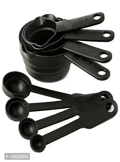8 Different Size Plastic Baking Measuring Cups and Spoons For Kitchen, Home-Black(Pack of 8)-thumb5