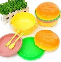 Plastic Burger Tiffin Box for Sandwich, Snacks - Tiffin Box For Kids  3Tier Kids Lunch Box for School Boys  Girls(1 Pcs)-thumb1