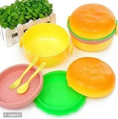 Plastic Burger Tiffin Box for Sandwich, Snacks - Tiffin Box For Kids  3Tier Kids Lunch Box for School Boys  Girls(1 Pcs)-thumb2