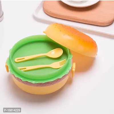 Plastic Unique Leak Proof Plastic Snacks Lunch Box  Burger Shape Lunch Box for Kids, Boys, Girls  Lunch Box with Spoon  Fork (Pack of 1)-thumb3