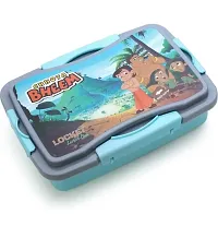 Plastic Kids Cartoon Character Chhota Bheem Printed Click Lock  Fit Lunch Box with Spoon  Fork For Girl and Boys, School-Blue(1 Pcs)-thumb3