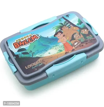 Plastic Kids Cartoon Character Chhota Bheem Printed Click Lock  Fit Lunch Box with Spoon  Fork For Girl and Boys, School-Blue(1 Pcs)-thumb4