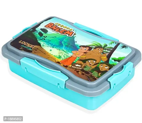 Plastic Airtight Lunch Box for Kids with Mini Container Chhota Bheem Cartoon Printed Lunch Bo For Boys, Girls, School-Blue(1 Pcs)