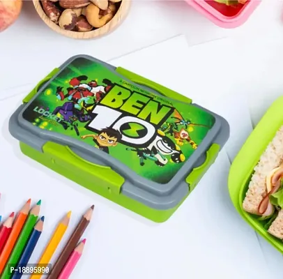 Plastic Airtight Lunch Box for Kids with Mini Container Ben10 Cartoon Printed Lunch Bo For Boys, Girls, School-Green(1 Pcs)