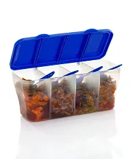 Combo Pack Plastic 4 Section Container for Storage of Masala, Dry Fruits, Spices, Pickles with Spoon and Attached Rotating Lid For Kitchen, Home-Blue(Pack of 2)-thumb1