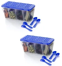 Plastic 4 in 1 Multipurpose 4 Section Kitchen, Fridge Storage Airtight Container Set for Vegetables, Dry Fruits, Spices, Groceries, and Pickles with 4 Spoons Storage Set-Blue(1 Pcs)-thumb4
