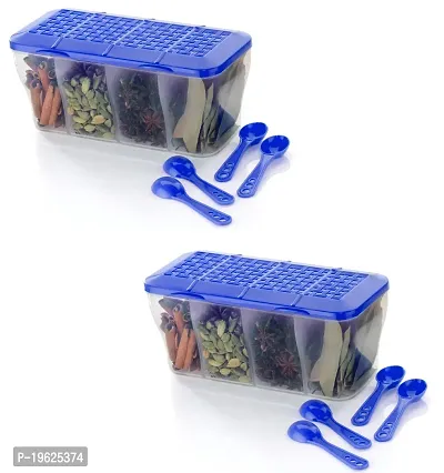 Plastic 4 in 1 Multipurpose 4 Section Kitchen, Fridge Storage Airtight Container Set for Vegetables, Dry Fruits, Spices, Groceries, and Pickles with 4 Spoons Storage Set-Blue(1 Pcs)-thumb5