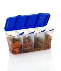 Multipurpose Plastic 4 In 1 Masala Box for Kitchen, Transparent Pickle Box, 4 Compartment Storage Container Airtight For Cereal, Dry Fruits Dabba With Spoon-Blue(1 Pcs)-thumb1