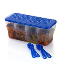 Multipurpose Plastic 4 In 1 Masala Box for Kitchen, Transparent Pickle Box, 4 Compartment Storage Container Airtight For Cereal, Dry Fruits Dabba With Spoon-Blue(1 Pcs)-thumb3