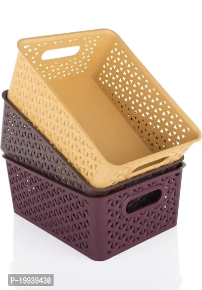Perfect Storage Solution Tool For Home, Kitchen, Office Plastic Basket With Lid-Multi(3 Pcs)