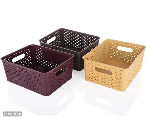 BPA Free Plastic Attractive Design Multipurpose Small Trendy Storage Basket With Lid For Home, Office, Kitchen(Multicolor-3 Pcs)