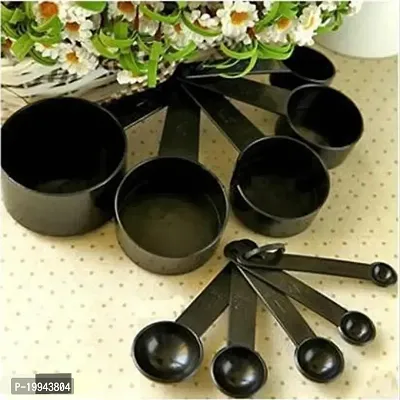 Plastic 4 Pcs Cup And Pcs Spoon Baking Measurement Measuring  Set For Kitchen-Black(8 Pcs)-thumb0