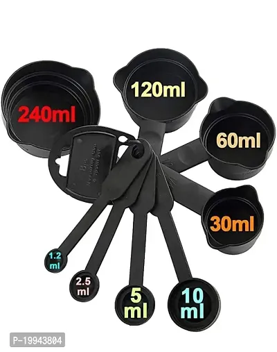 Plastic 4 Pcs Cup And Pcs Spoon Baking Measurement Measuring  Set For Kitchen-Black(8 Pcs)-thumb3