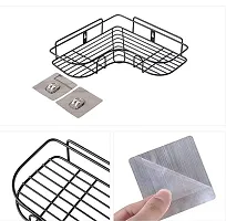 Self-Adhesive Metal Bathroom Corner Rack Storage Shelves, Bathroom Storage Rack Corner, Bathroom Corner Shelf (Black, Size:- 27cmX27cmX6) (Pack of 1)-thumb4