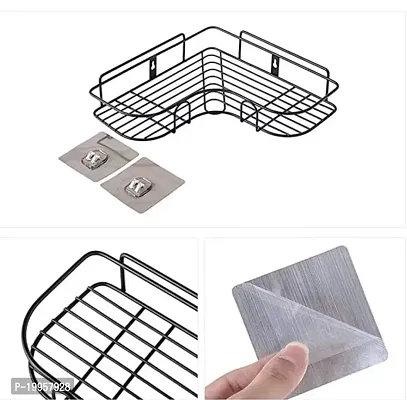 Self-Adhesive Metal Bathroom Corner Rack Storage Shelves, Bathroom Storage Rack Corner, Bathroom Corner Shelf (Black, Size:- 27cmX27cmX6) (Pack of 1)-thumb5