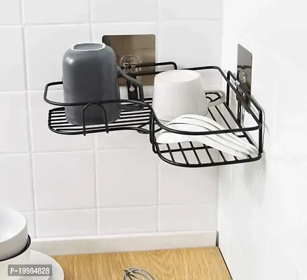 Metal Corner Self For Bathroom, Kitchen, Storage Organizer, Shampoo, Oil, Masala, Ketchup Bottle-Black(1 Pcs)-thumb3