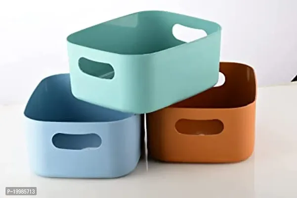 Plastic Storage Basket Multipurpose Colourful for Kitchen  Home Organizer Box for Wardrobe, Fruits Vegetables, Toys, Stationary item-Multicolor(3 Pcs)-thumb0