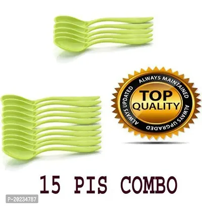 Combo Pack Plastic Spoon Set for Baby Feeding, Plastic Table Spoon For Home, Kitchen-Green(15 Pcs)