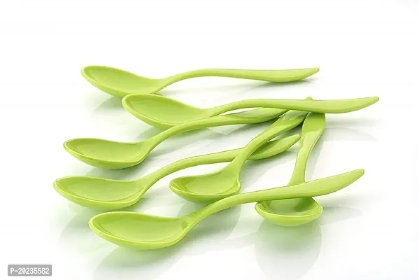 Plastic Spoon for Potted Ice Cream, Pudding, Food and Snacks for Family, Birthday Party, Kitty Party-Green-thumb3