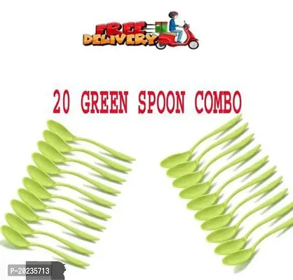 Combo Pack Plastic Spoon Set for Baby Feeding, Plastic Table Spoon-Green(20 Pcs)