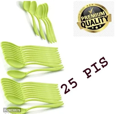 Modern Stylish Design Plastic Spoon For Home, Kitchen Portable, Easy to Carry, Easy to Wash-Green(25 Pcs)