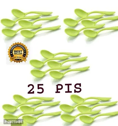 Plastic Spoon for Potted Ice Cream, Pudding, Food and Snacks for Family, Birthday Party, Kitty Party-Green(25 Pcs)-thumb0