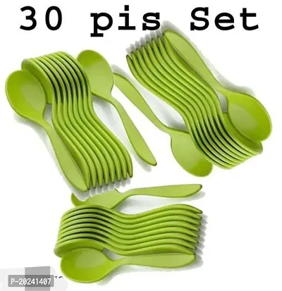 Combo Pack Kitchen Tools Combo Plastic Spoon for Dessert, Ice Cream, Yogurt, Dahi Kitchen Accessory-Green(30 Pcs)