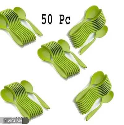 Combo Pack Plastic Spoon Set, Plastic Table Spoon Set Plastic Tea Spoon, Coffee with ABS Plastic, Heat-Resistant Spoon Spatula-Green(50 Pcs)