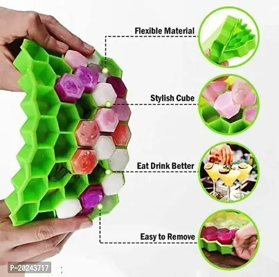 Latest Reusable Flexible Honey Ice Cube Trays, Silicone 37 Cavity Ice Tray Molds for Whiskey  Cocktails, Keep Drinks Chilled -Green(1 Pcs)-thumb0
