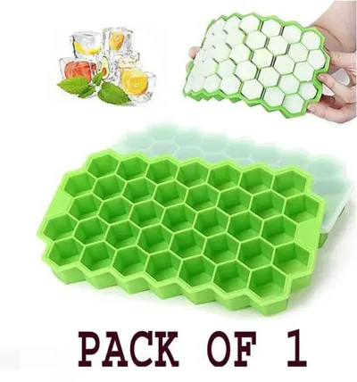 Zollyss 2 PCS Premium Ice Cube Trays, Silicone Ice Cube Molds with Sealing Lid, 37-Ice Trays, Reusable, Safe Hexagonal Ice Cube Molds, for Chilled Drinks, Whiskey, Cocktail, Food