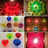 Designer Transparent 3D Floating Reflection Special Reusable Colourful Sai Ram Decorative Plastic Oil Diya With 12 Pcs Wick And Wick Holder - Multicolor (Set of 12)-thumb2