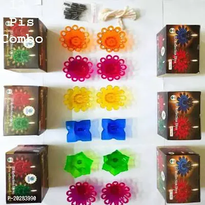 Plastic Diya for Puja, Diwali Gift Hampers, Diwali Decorations Items for Home, Diwali Gift Items 12 Pcs Diya With  12 Pcs Wick And Wick Holder-Multicolour