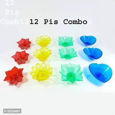 Plastic Multicolor 3D Shadow  Reflection  Diwali Oil Diya Combo Made with High Quality Transparent Plastic for Dipawali And Home Decoration (12 Pcs Diya With 12 Pcs Wick And Holder)