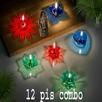 Plastic Multicolor 3D Shadow  Reflection  Diwali Oil Diya Combo Made with High Quality Transparent Plastic for Dipawali And Home Decoration (12 Pcs Diya With 12 Pcs Wick And Holder)-thumb3