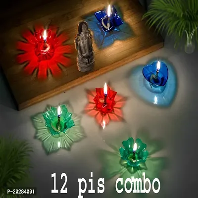 Plastic Multicolor 3D Shadow  Reflection  Diwali Oil Diya Combo Made with High Quality Transparent Plastic for Dipawali And Home Decoration (12 Pcs Diya With 12 Pcs Wick And Holder)-thumb4