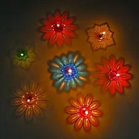 3D Shadow Reflection Floating Plastic Lamp, Decorative Dipawali,  Diwali Diya  Reusable Diya Deepak, Colorful  Plastic Table Diya Set With 12 Pcs Wick And Holder-Multicolor(12 Pcs)-thumb1