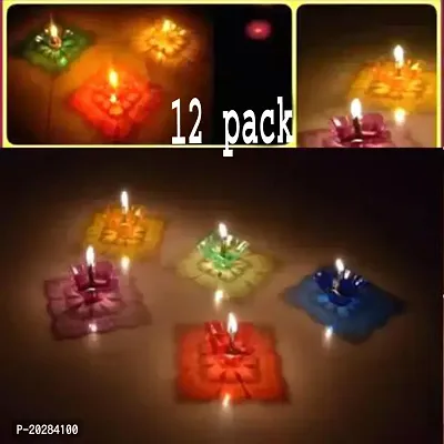 Plastic Festival Special Combo Pack 12 Designer Plastic Multicolor Transparent Diwali Special Colourful 3D Reflection Oil Diyas With 12 Pcs Wick And Holder  Diwali Decoration 12Pc Set
