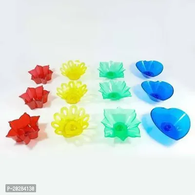 Plastic 3D Reflection Diya  Reusable, Multi Colour for Home Decoration Plastic (Pack of 12) 12 Pcs Wick And Holder