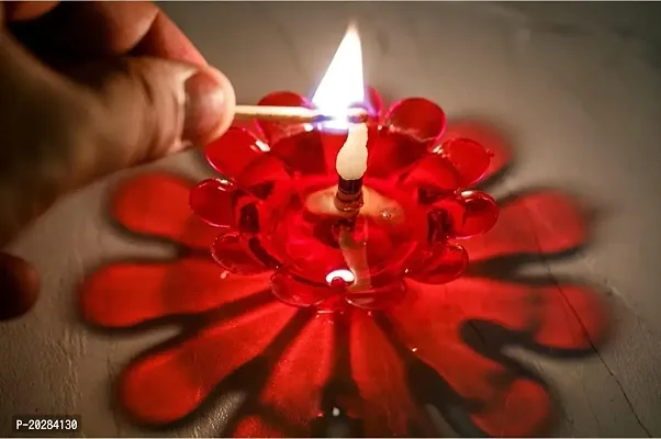 Plastic 3D Reflection Diya  Reusable, Multi Colour for Home Decoration Plastic (Pack of 12) 12 Pcs Wick And Holder-thumb4