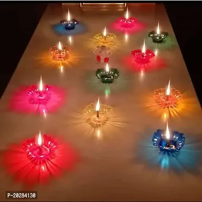 Plastic 3D Reflection Diya  Reusable, Multi Colour for Home Decoration Plastic (Pack of 12) 12 Pcs Wick And Holder-thumb5