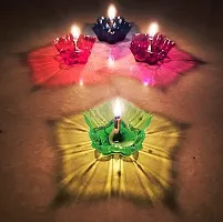 Plastic 3D Reflection Diya  Reusable, Multi Colour for Home Decoration Plastic (Pack of 12) 12 Pcs Wick And Holder-thumb2