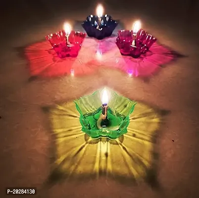 Plastic 3D Reflection Diya  Reusable, Multi Colour for Home Decoration Plastic (Pack of 12) 12 Pcs Wick And Holder-thumb3