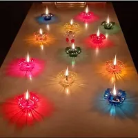 Multicolor Plastic Decorative Diya 12 Pcs Diya With 12 Pcs Wick And Holder Creating an Ambiance During Pooja, Janmashtami, Navratri, Karwa Chauth, Durga Puja, Dussehra, Holi, Christmas, Daily Prayers-thumb1