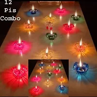 Colorful Plastic Oil Dipak 12 Pcs Diya With 12 Pcs Wick And Holder Beautiful and Attractive Diya, Deepak for Decoration Room, Temple, Garden-thumb2