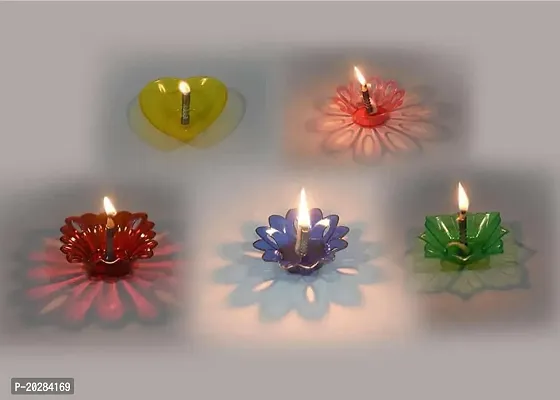 Combo Pack Diwali Decoration Plastic Little Festive Lantern Diya, Deepak Smart Gift for Dipali, Dipawali, Festivle Of Light 12 Pcs Diya With 12 Pcs Wick And Holder-Multicolor-thumb0