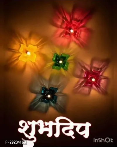 Combo Pack Diwali Decoration Plastic Little Festive Lantern Diya, Deepak Smart Gift for Dipali, Dipawali, Festivle Of Light 12 Pcs Diya With 12 Pcs Wick And Holder-Multicolor-thumb3