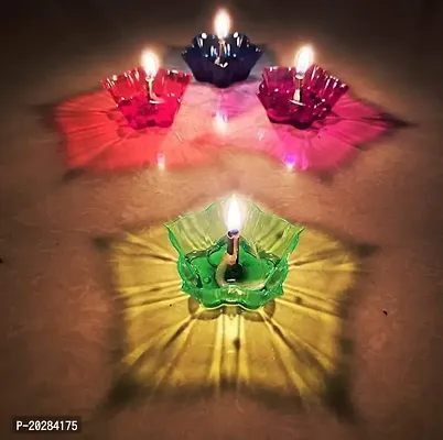 Plastic Diwali 12 Pcs Diya With 12 Pcs Wick And Holder Beautiful and Attractive Colorful Diya, Deepak for Deacute;cor Room, Temple, Garden-Multicolor-thumb0