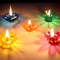 3D Reflection Diya For Daily Prayer  Reusable, Multi Colour for Home Decoration Plastic (Pack of 12) 12 Pcs Wick And Holder-thumb2
